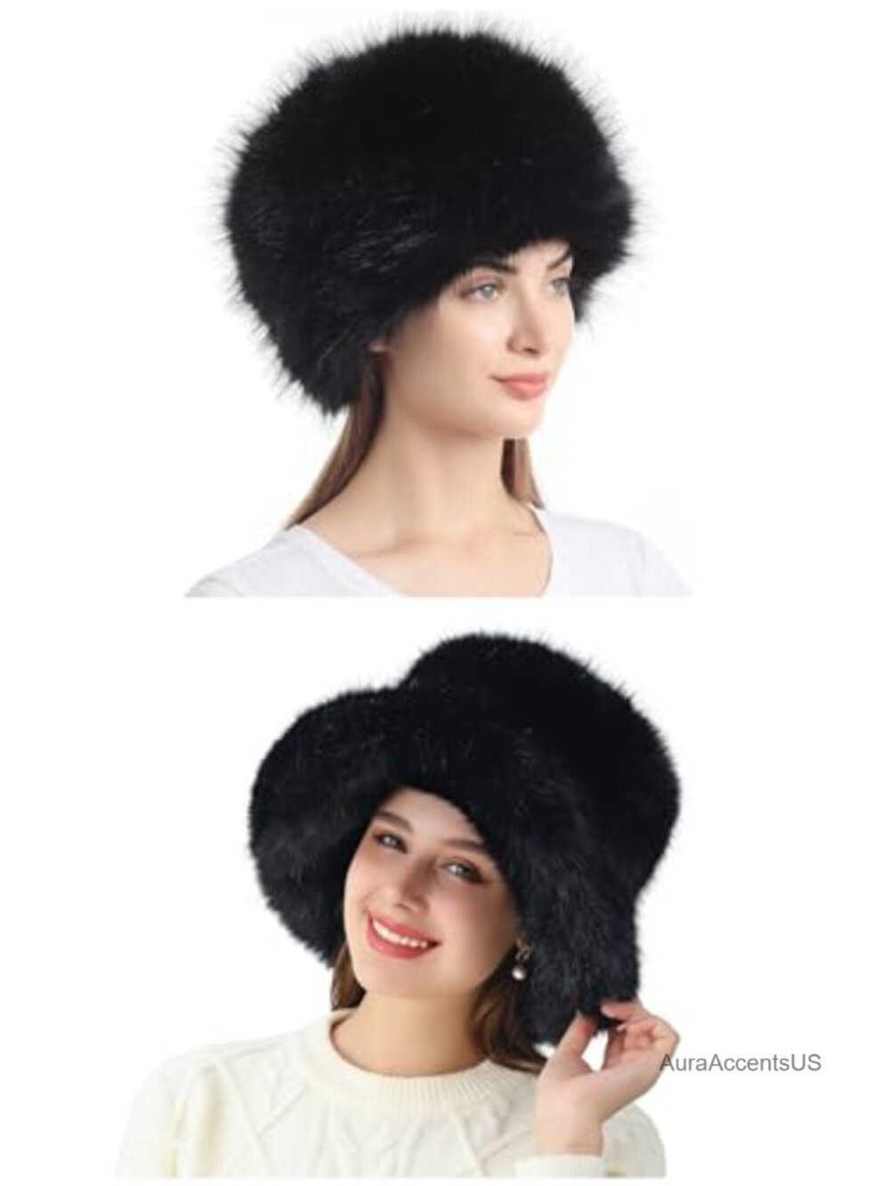Faux Fur Russian Style Hat & Bucket Hat Set Winter Warm Quilted Lined